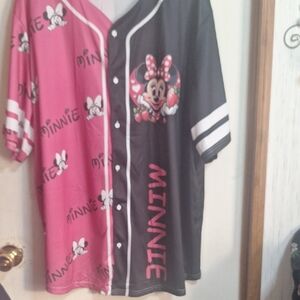 Disney Minnie Mouse Pink and Black Baseball Jersey Top